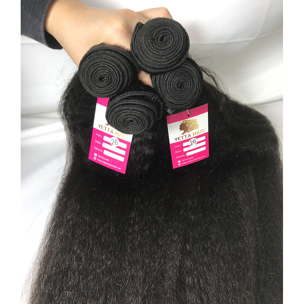 100% Virgin Brazilian Hair Kinky Straight 4bundles with Top Lace Closure