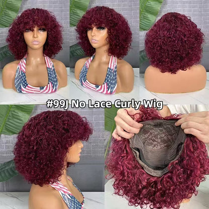 No Lace Curly Wig Glueless Wig in Six Colors 250% Density Ginger,99J,P4/27#