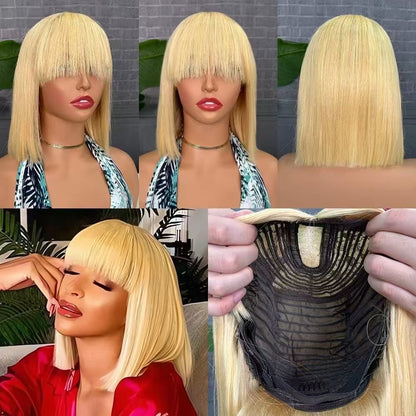 100% Virgin Human Hair Bob Wig with Bang 12inch Different Colors