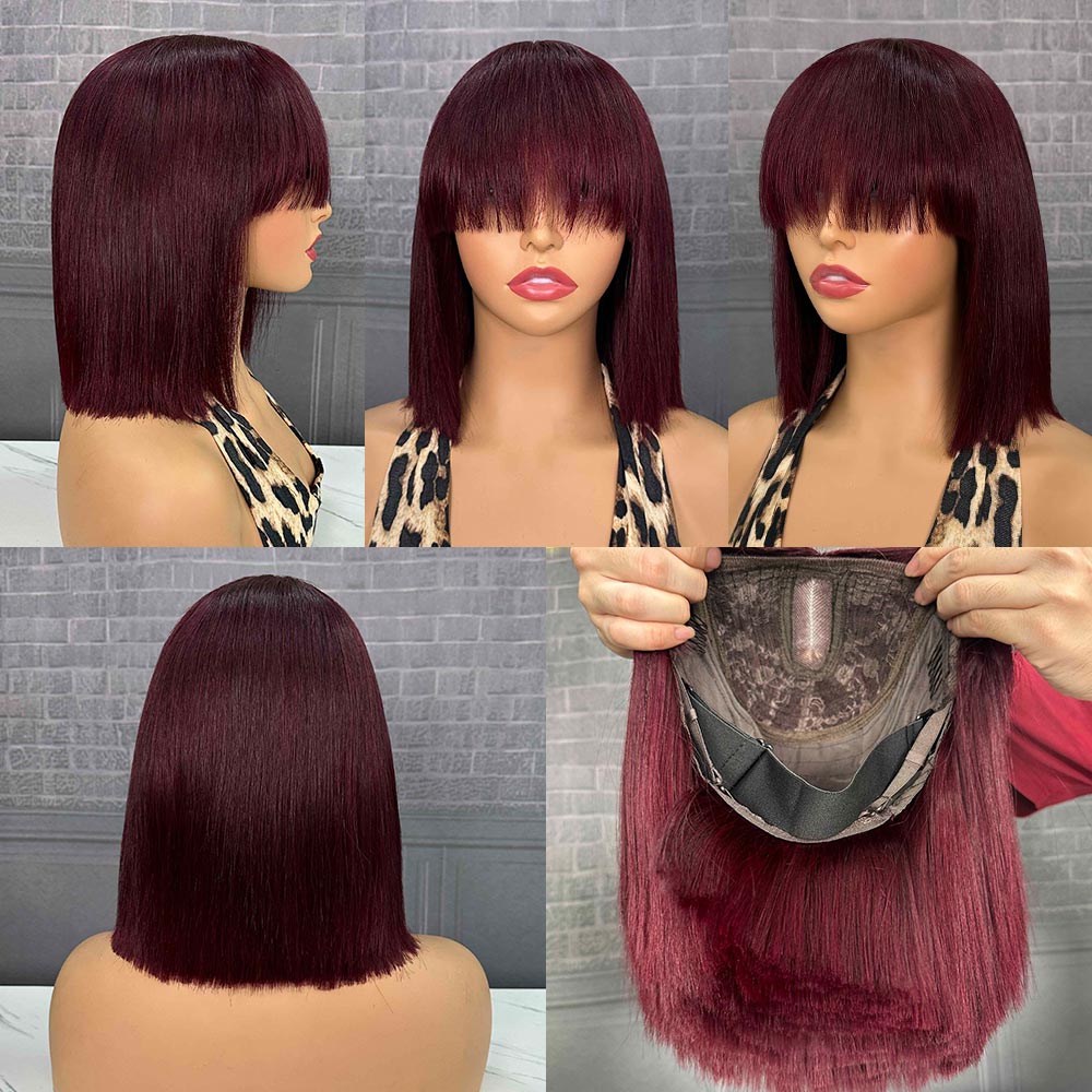 100% Virgin Human Hair Bob Wig with Bang 12inch Different Colors