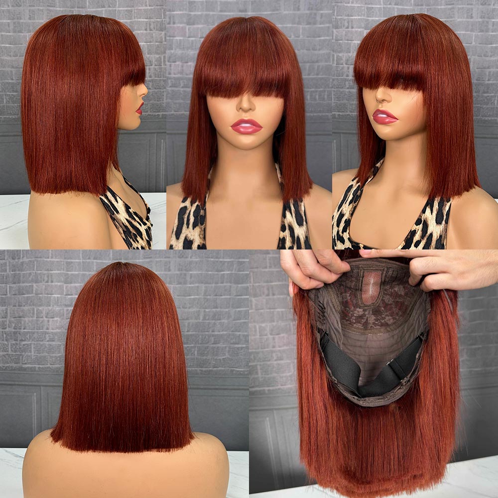 100% Virgin Human Hair Bob Wig with Bang 12inch Different Colors
