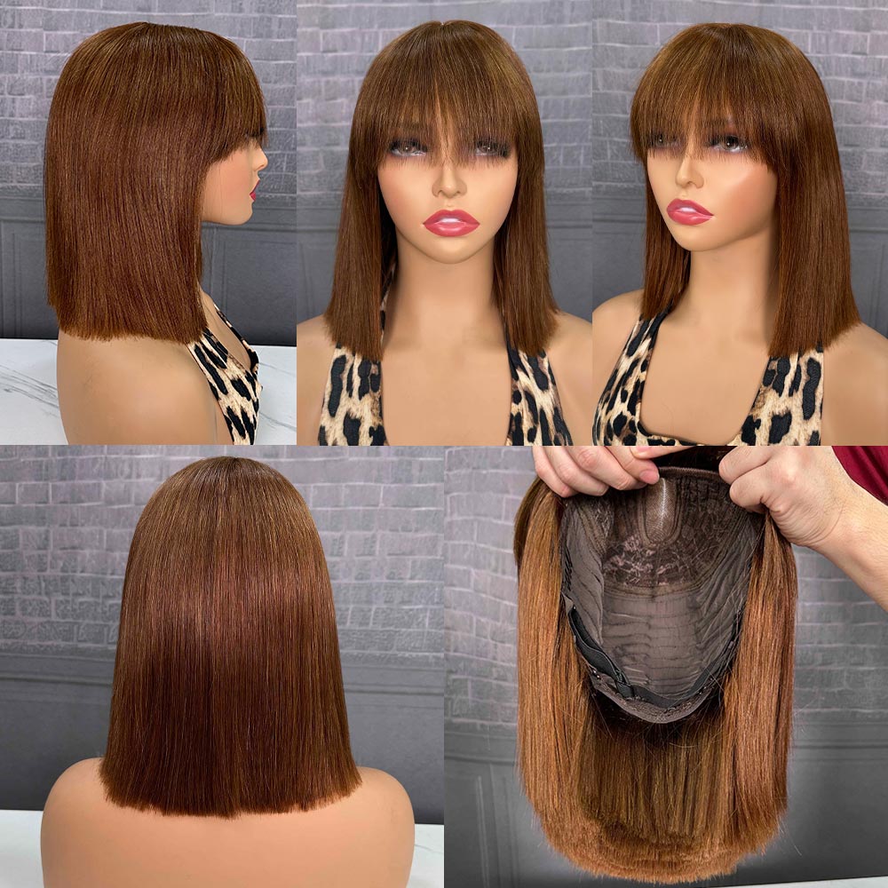 100% Virgin Human Hair Bob Wig with Bang 12inch Different Colors
