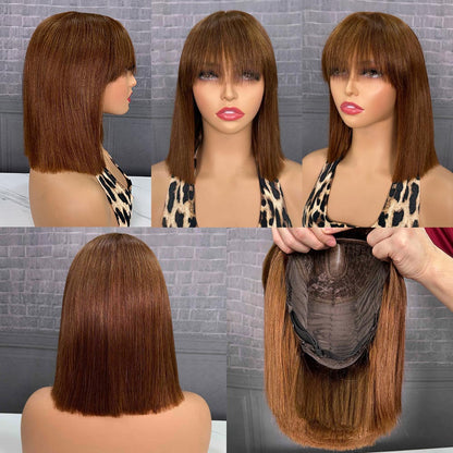 100% Virgin Human Hair Bob Wig with Bang 12inch Different Colors