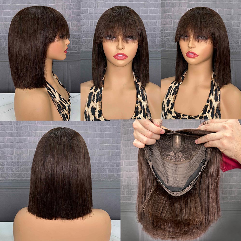 100% Virgin Human Hair Bob Wig with Bang 12inch Different Colors