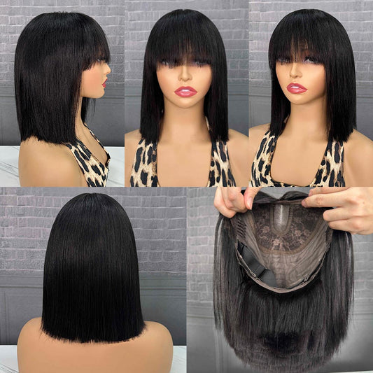 100% Virgin Human Hair Bob Wig with Bang 12inch Different Colors