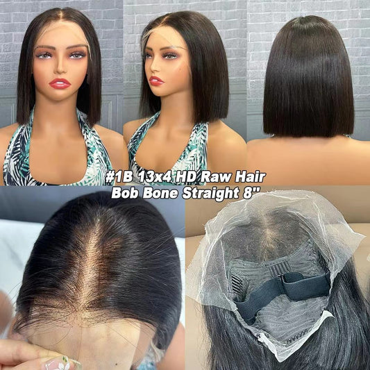 200% Density 13x4 HD Lace Frontal Bob Wig Vietnamese Raw Hair SDD Straight Bleached Knots