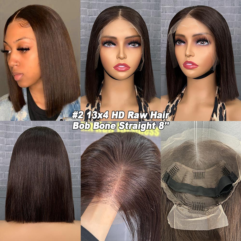 200% Density 13x4 HD Lace Frontal Bob Wig Vietnamese Raw Hair SDD Straight Bleached Knots