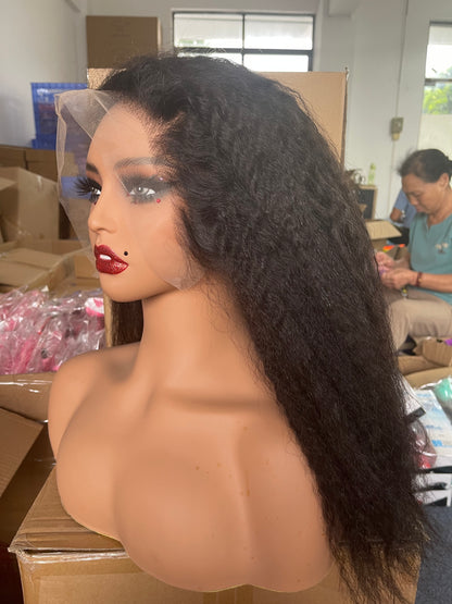 13x4 HD Lace Frontal Wig Kinky Straight 100% Brazilian Hair Lace Wig