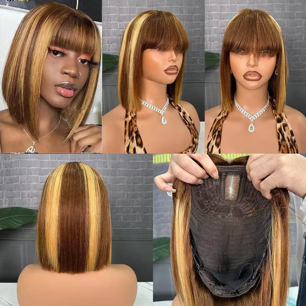 100% Virgin Human Hair Bob Wig with Bang 12inch Different Colors