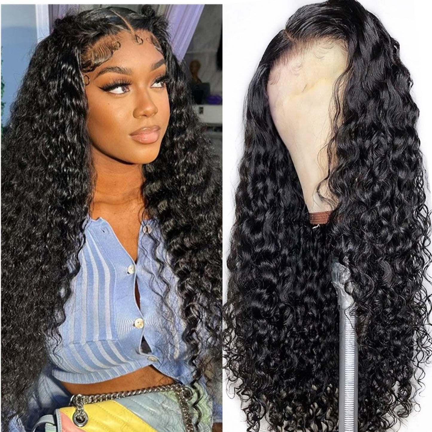 Water Wave 4x4 HD Lace Closure Wig Natrual Black Can be dyed