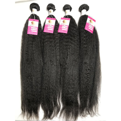 100% Virgin Brazilian Hair Kinky Straight 4bundles with ear to ear Lace Frontal