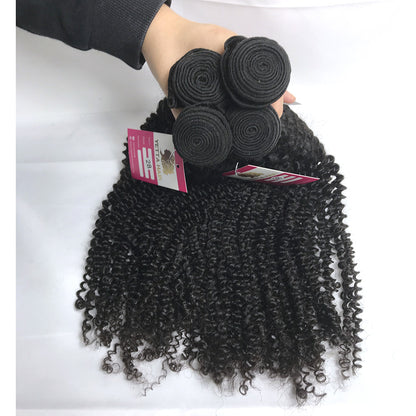 100% Virgin Brazilian Hair Kinky Curly 4bundles with Top Lace Closure