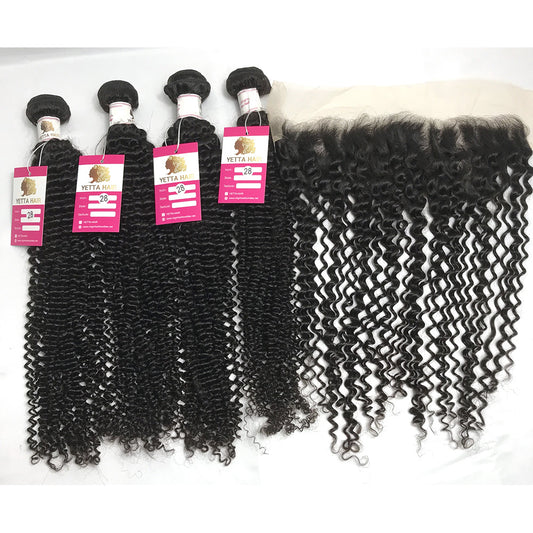 100% Virgin Brazilian Hair Kinky Curly bundles with Ear to ear Lace Frontal