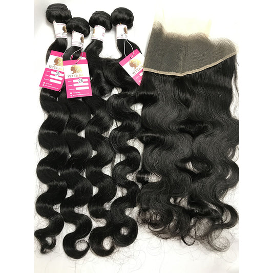 100% Virgin Brazilian Hair Body wave 4Bundles with Ear to ear Lace Frontal