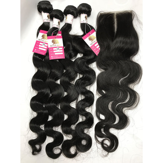 100% Virgin Brazilian Hair Body wave 4bundles with Top Lace Closure