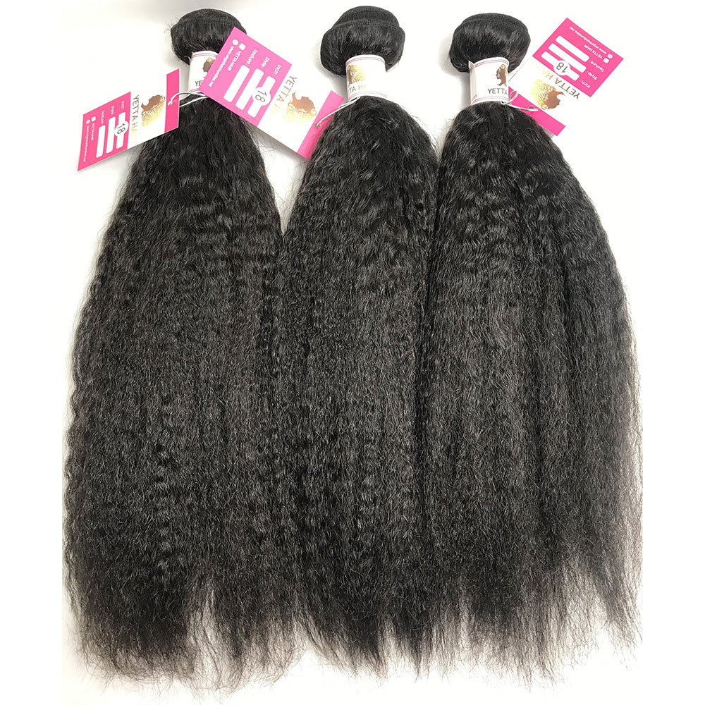 100% Virgin Brazilian Hair Kinky Straight bundles with Top Lace Closure