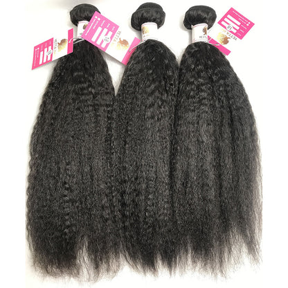 100% Virgin Brazilian Hair Kinky Straight bundles with Top Lace Closure