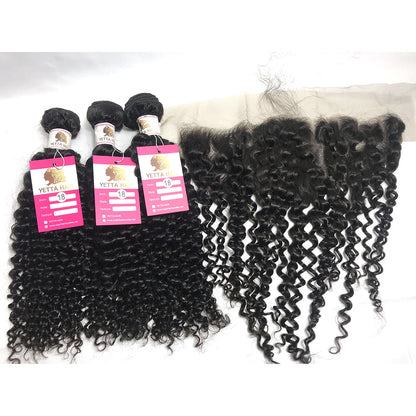 100% Virgin Brazilian Hair Natural Curly bundles with Top Lace Closure