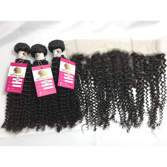100% Virgin Brazilian Hair Kinky Curly bundles with Top Lace Closure