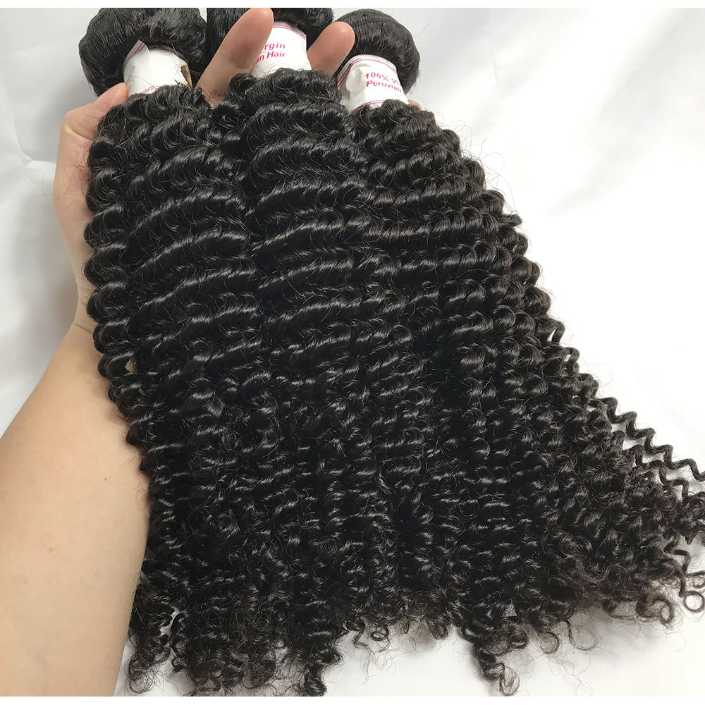 100% Virgin Brazilian Hair Kinky Curly bundles with Top Lace Closure