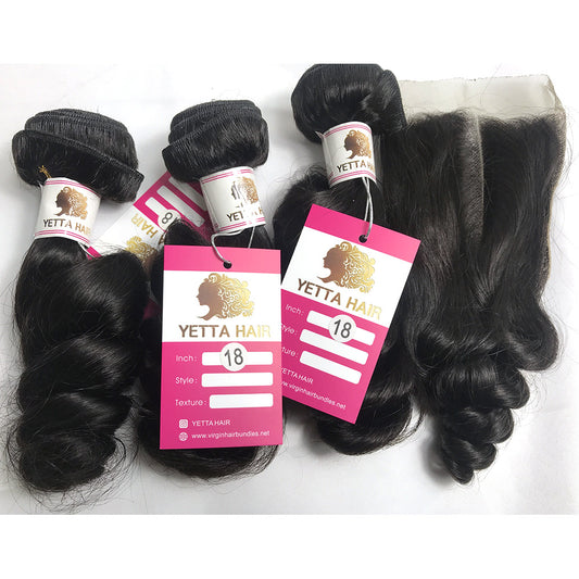 100% Virgin Brazilian Hair Loose wave bundles with Top Lace Closure
