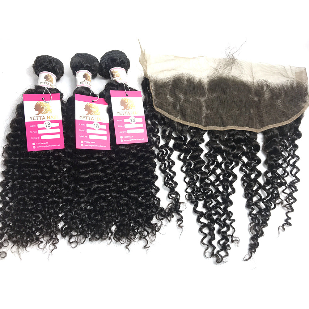 100% Virgin Brazilian Hair Natural Curly bundles with Top Lace Closure