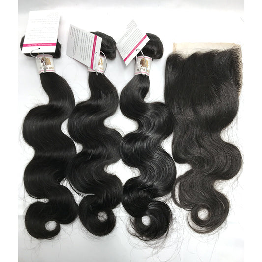100% Virgin Brazilian Hair Body wave bundles with Top Lace Closure