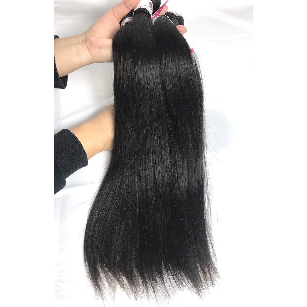 100% Virgin Brazilian Hair Straight bundles with Top Lace Closure