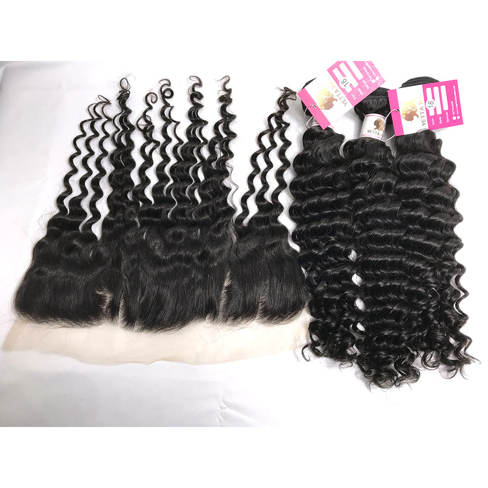 100% Virgin Brazilian Hair Deep wave bundles with Big Lace Frontal