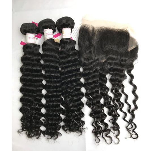 100% Virgin Brazilian Hair Deep wave bundles with Big Lace Frontal