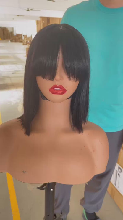 100% Virgin Human Hair Bob Wig with Bang 12inch Different Colors