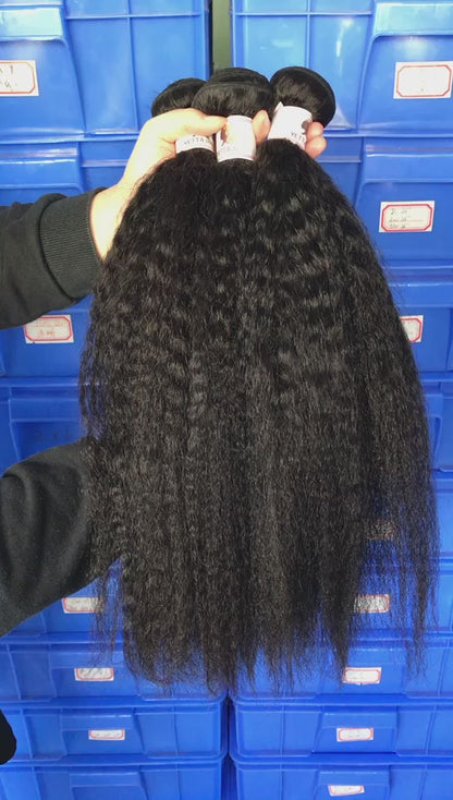 100% Virgin Brazilian Hair Kinky Straight bundles with Top Lace Closure