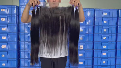 100% Virgin Brazilian Hair Straight 4Bundles with Ear to ear Lace Frontal