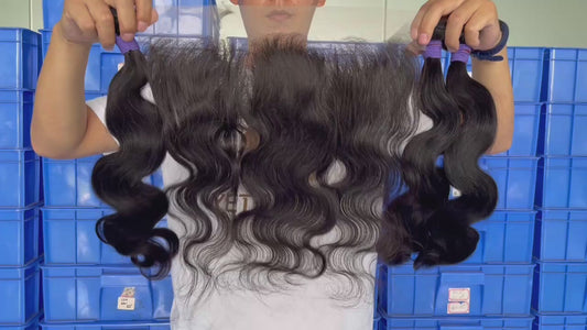 100% Virgin Brazilian Hair Body wave bundles with Ear to Ear Lace Frontal