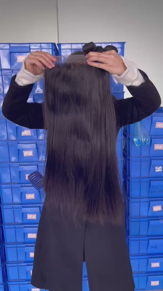 100% Virgin Brazilian Hair Straight bundles with 6x6 HD Lace Closure