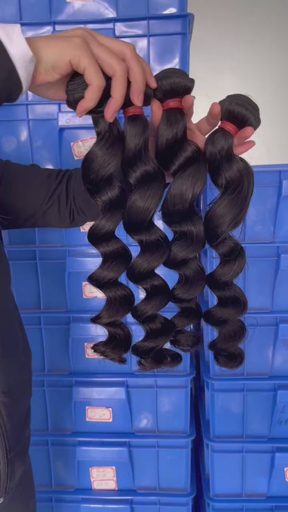 100% Virgin Brazilian Hair Loose wave bundles with Top Lace Closure
