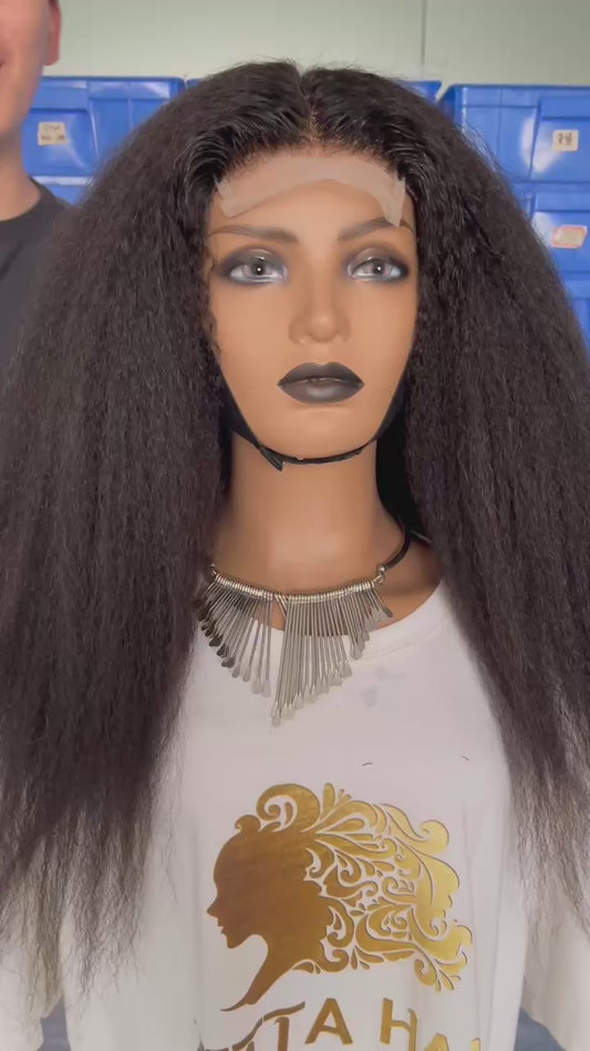 Glueless Plucked 4x4 Lace Closure Wig Kinky Straight Bleached Knots